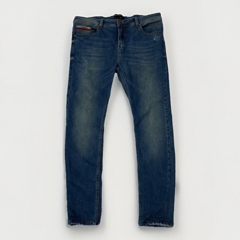 Big‎ John Skinny Jeans Sz 32x29 Blue Distressed Stretch Denim Mens